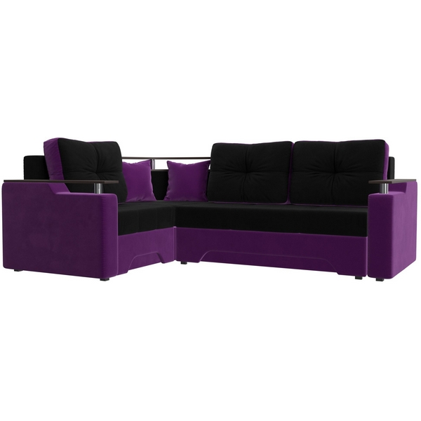 

Угловой диван Комфорт левый (основа микровельвет черный, компаньон микровельвет фиолетовый) Лига Диванов 27927L, Комфорт 27927L