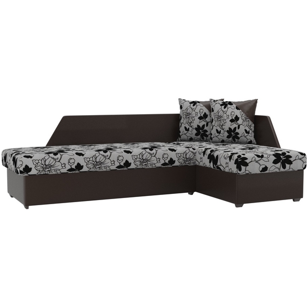 

Угловой диван Андора правый (основа Рогожка Цветы, компаньон экокожа коричневая) Лига Диванов 28772, Коричневый;разноцветный, Андора 28772