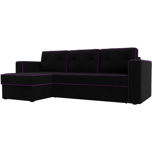 

Угловой диван Принстон левый угол (микровельвет черный, кант микровельвет фиолетовый) Лига Диванов 29369L, Принстон 29369L