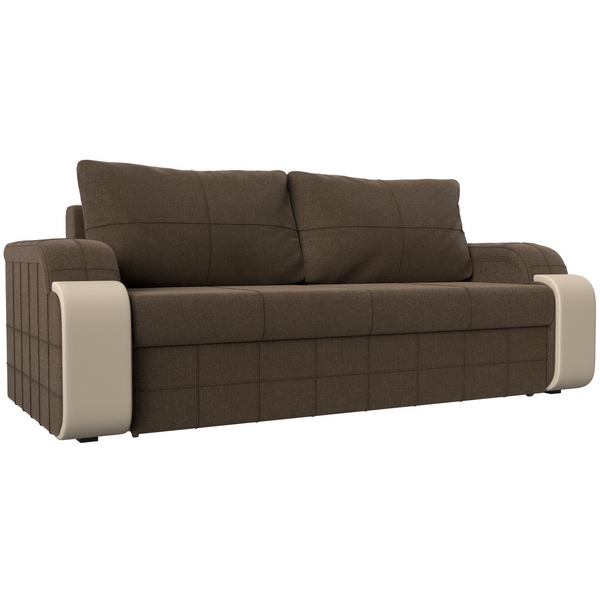 

Диван прямой Николь (рогожка коричневая, вставка экокожа бежевая) Лига Диванов 29440, Николь 29440