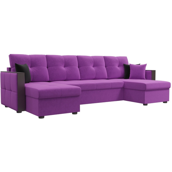 

П-образный диван Валенсия (микровельвет фиолетовый, подушки микровельвет ФИО/черн/фио) Лига Диванов 31445, Валенсия 31445