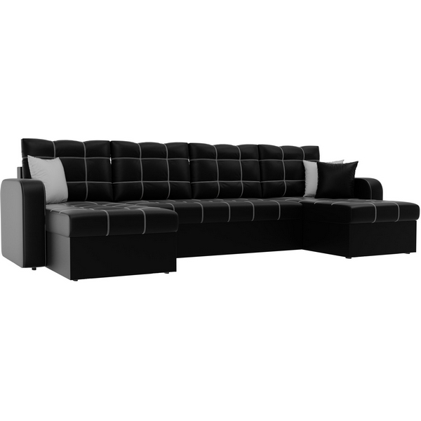 

П-образный диван Ливерпуль (экокожа черная, подушки экокожа ЧЕРН/бел/черн) Лига Диванов 31477, Черный, Ливерпуль 31477