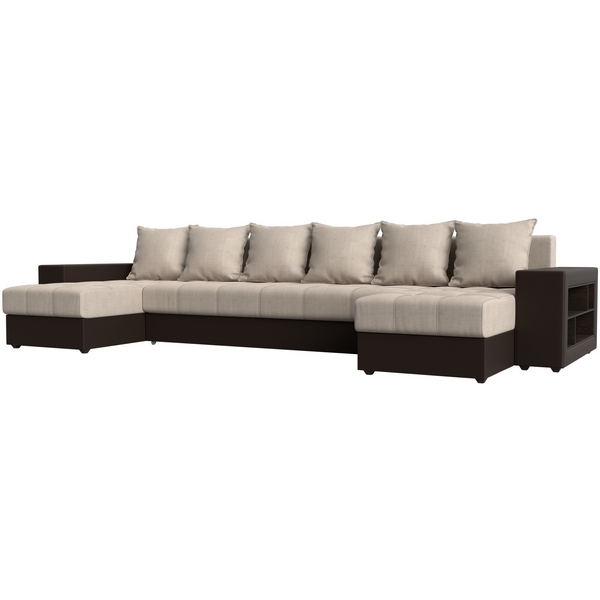 

П-образный диван Дубай полки справа (Рогожка бежевый) Лига Диванов 31515R, Бежевый;коричневый, Дубай 31515R