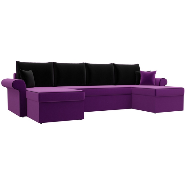 

П-образный диван Милфорд (основа микровельвет фиолетовый, компаньон микровельвет черный) Лига Диванов 31573, Милфорд 31573