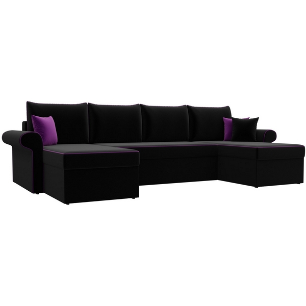 

П-образный диван Милфорд (микровельвет черный, кант микровельвет фиолетовый, подушки микровельвет ЧЕРН/фио/черн) Лига Диванов 31574, Милфорд 31574