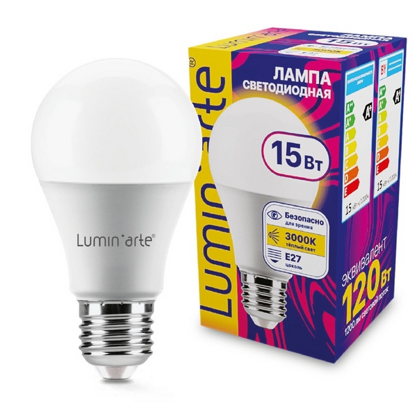 

Светодиодная лампа 15Вт 3000K E27 Lumin'arte LSTD-A60-15W3KE27, LSTD-A60-15W3KE27