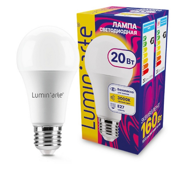 

Светодиодная лампа 20Вт 3000K E27 Lumin'arte LSTD-A60-20W3KE27, LSTD-A60-20W3KE27