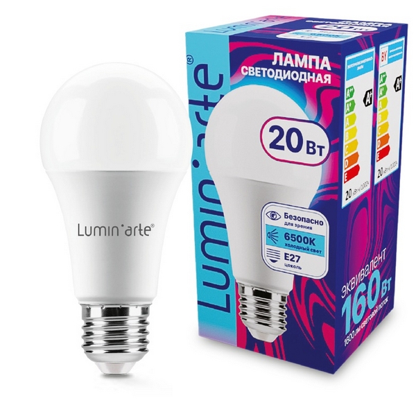 

Светодиодная лампа 20Вт 6500K E27 Lumin'arte LSTD-A60-20W6KE27, LSTD-A60-20W6KE27