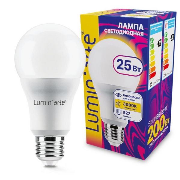 

Светодиодная лампа 25Вт 3000K E27 Lumin'arte LSTD-A65-25W3KE27, LSTD-A65-25W3KE27
