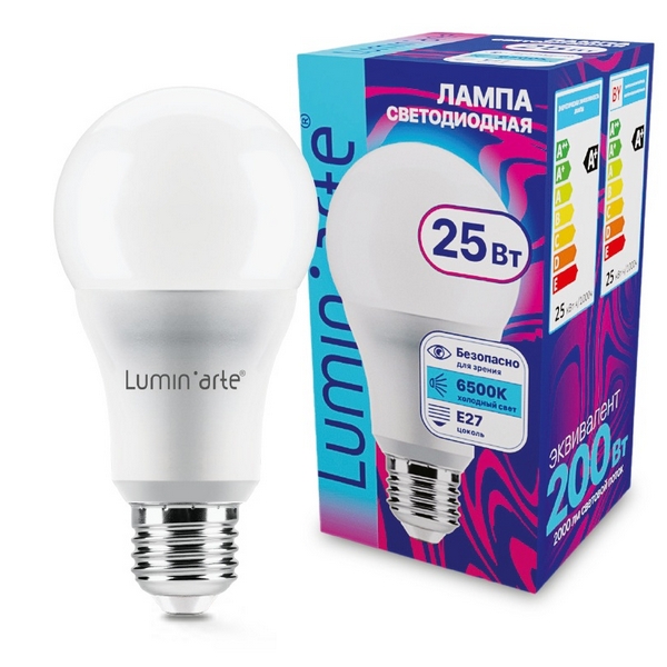 

Светодиодная лампа 25Вт 6500K E27 Lumin'arte LSTD-A65-25W6KE27, LSTD-A65-25W6KE27