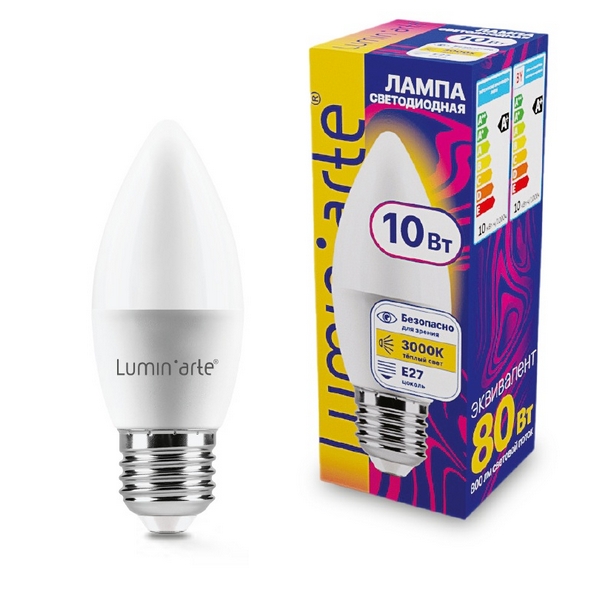 

Светодиодная лампа 10Вт 3000K E27 Lumin'arte LSTD-C37-10W3KE27, LSTD-C37-10W3KE27