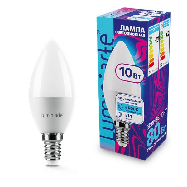 

Светодиодная лампа 10Вт 6500K E14 Lumin'arte LSTD-C37-10W6KE14, LSTD-C37-10W6KE14