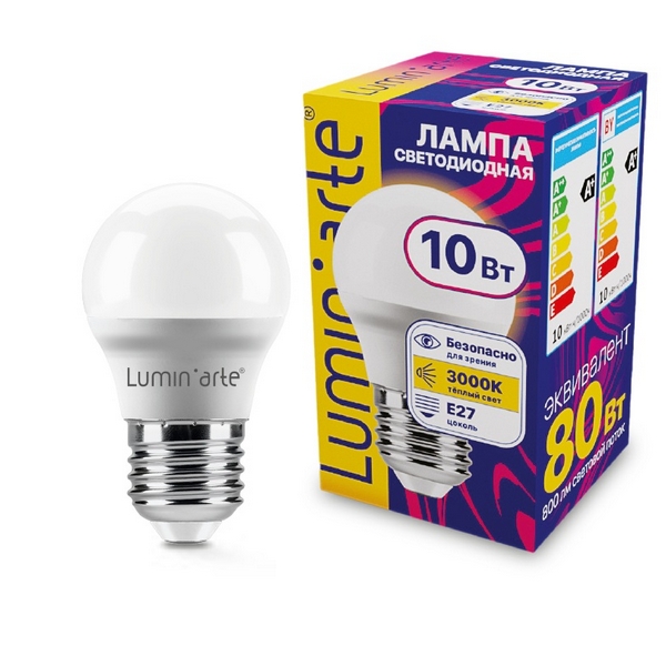 

Светодиодная лампа 10Вт 3000K E27 Lumin'arte LSTD-G45-10W3KE27, LSTD-G45-10W3KE27