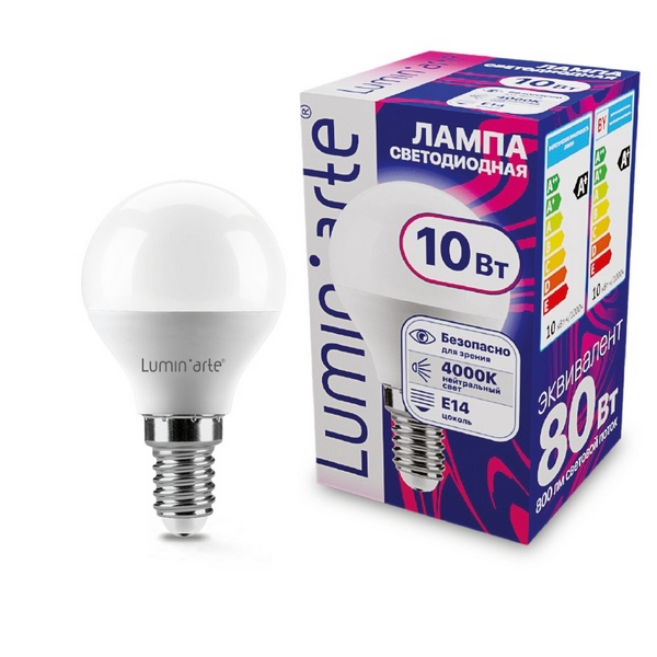 

Светодиодная лампа 10Вт 4000K E14 Lumin'arte LSTD-G45-10W4KE14, LSTD-G45-10W4KE14