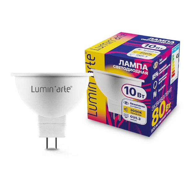 

Светодиодная лампа 10Вт 3000K GU5.3 Lumin'arte LSTD-MR16-10W3KGU5.3, LSTD-MR16-10W3KGU5.3