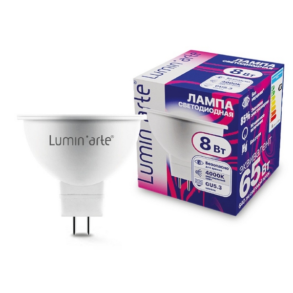 

Светодиодная лампа 8Вт 4000K GU5.3 Lumin'arte LSTD-MR16-8W4KGU5.3, LSTD-MR16-8W4KGU5.3