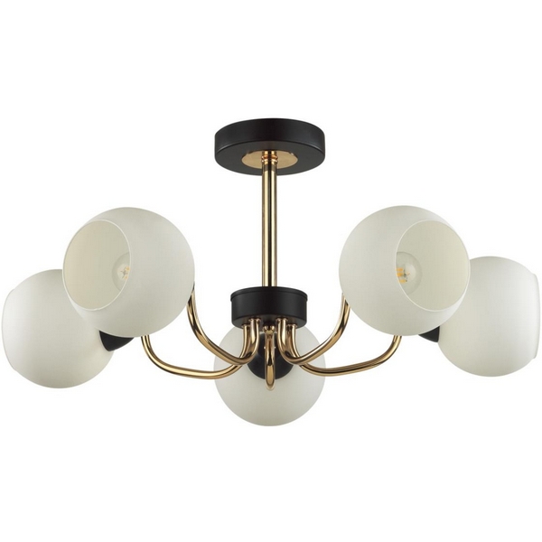 

Потолочная люстра на штанге в форме шара Lumion Bliss 5642/5C чёрный, золотой E27 5*60W 220V BLISS, Белый, Bliss 5642/5C