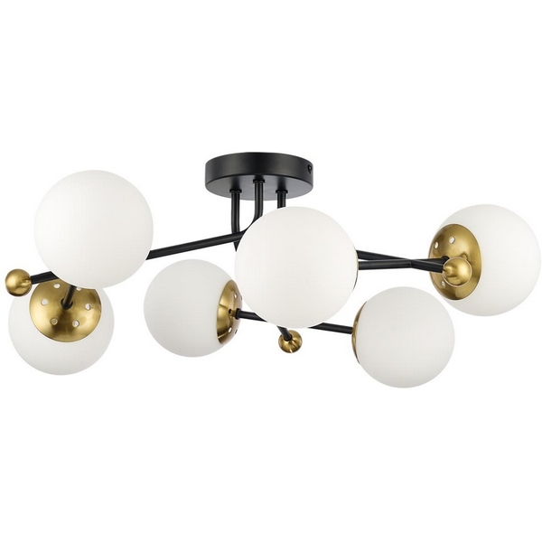 

Потолочная люстра на штанге Lumion Melody 6581/6C черный, золотой/белый металл /стекло E14 6*40W 220V, Melody 6581/6C