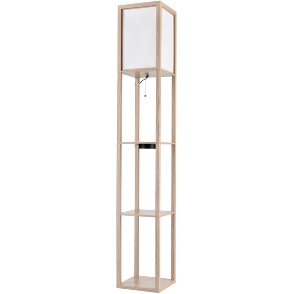 

Торшер с полкой с беспроводной зарядкой Lumion Practic 8091/1F дерево/белый, дерево/текстиль Е27 1*60W 220V, Practic 8091/1F
