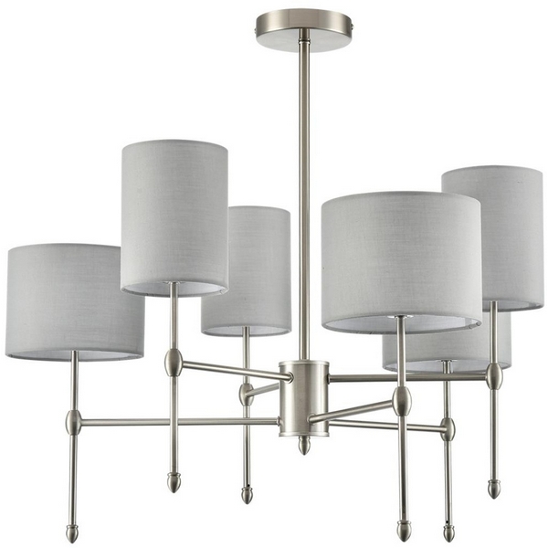 

Потолочная люстра на штанге Lumion Latti 8262/6C металл/текстиль, никель/серый E14 6*40W 220V, Latti 8262/6C