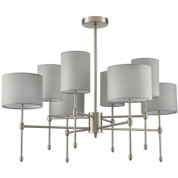 

Потолочная люстра на штанге Lumion Latti 8262/8C металл/текстиль, никель/серый E14 8*40W 220V, Latti 8262/8C