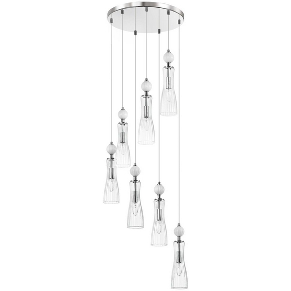 

Потолочная люстра каскадная Lumion Emily 8268/7A хром/белый/прозрачный, металл/керамика/стекло Е14 7*40W 220V, Emily 8268/7A