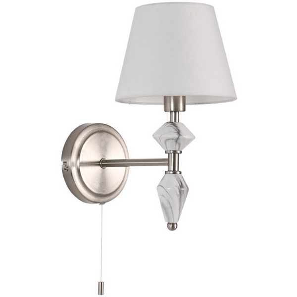 

Бра с выключателем сонетка Lumion Vermont 8274/1W никель/белый/серый, металл/керамика/ткань Е14 1*40W 220V, Vermont 8274/1W