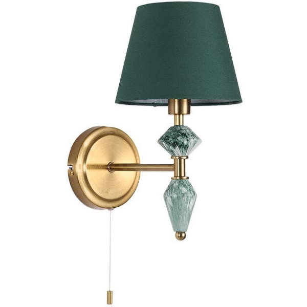 

Бра с выключателем сонетка Lumion Vermont 8275/1W латунь/зеленый, металл/керамика/ткань Е14 1*40W 220V, Vermont 8275/1W