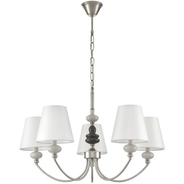 

Подвесная люстра Lumion Kentuki 8283/5 никель/белый, металл/керамика/текстиль Е14 5*40W 220V, Kentuki 8283/5