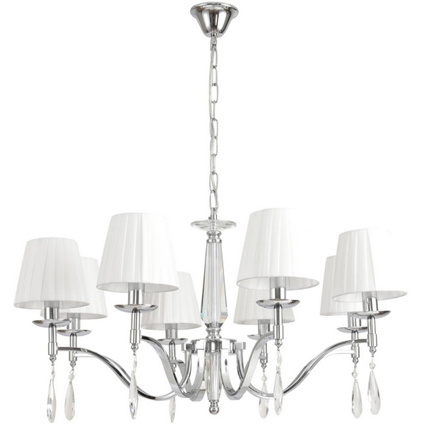

Подвесная люстра Lumion Magda 8316/8 хром/белый, металл/хрусталь/текстиль E14 8*40W 220V, Magda 8316/8
