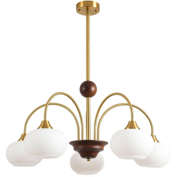 

Потолочная люстра на штанге Lumion Larina 8323/5C латунь/белый, металл/стекло/дерево E27 5*60W 220V, Larina 8323/5C