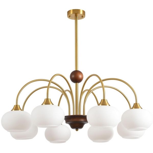 

Потолочная люстра на штанге Lumion Larina 8323/8C латунь/белый, металл/стекло/дерево E27 8*60W 220V, Larina 8323/8C