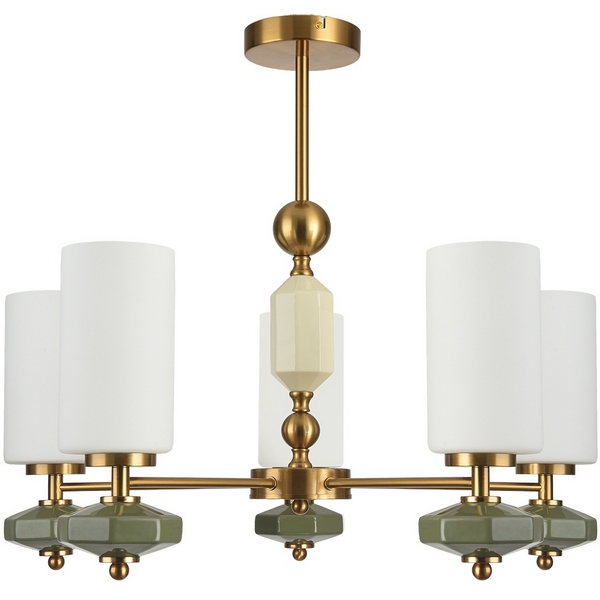 Потолочная люстра на штанге Lumion Mila 8427/5C латунь/белый/зеленый, металл/керамика/стекло E27 5*60W 220V