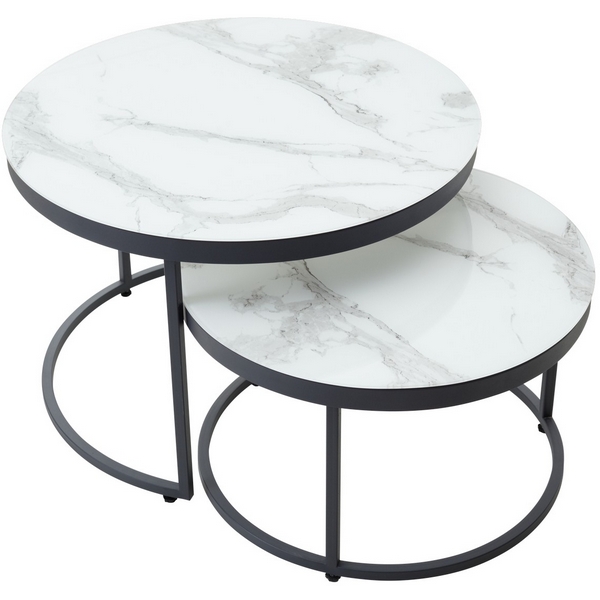 Журнальный столик (комплект) Белый мрамор, стекло/ каркас графит M-City Эрвин 480M04475