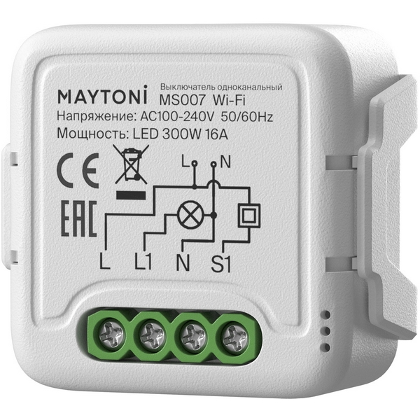 

Wi-Fi выключатель одноканальный 250Вт Maytoni Lighting control MS007, Выключатели MS007