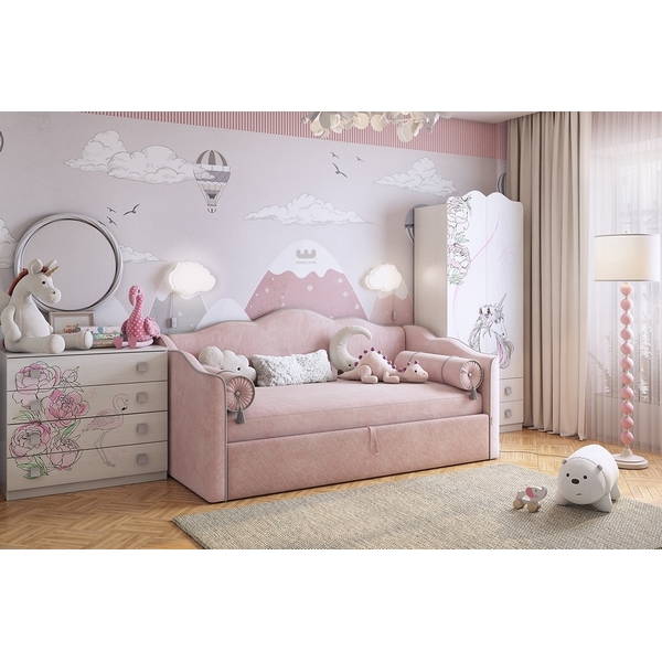 

Кровать-софа "Лея К1" 90х200 см Mebelson (ДСП,ЛДСП,Велюр/Розовый,Серый) арт.ZP.KM.S-18.2710, Лея К1 ZP.KM.S-18.2710