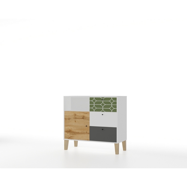 

Комод 3 ящика с дверью Овалы, Белый шёлк МАМА STORY 102086, Story 102086