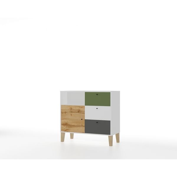 

Комод 3 ящика с дверью, белый шёлк МАМА STORY 102089, Story 102089