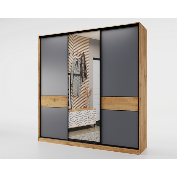 Изображение товара Шкаф-купе МАМА SLIM 102207 дуб вотан серый зеркало 184x60 см