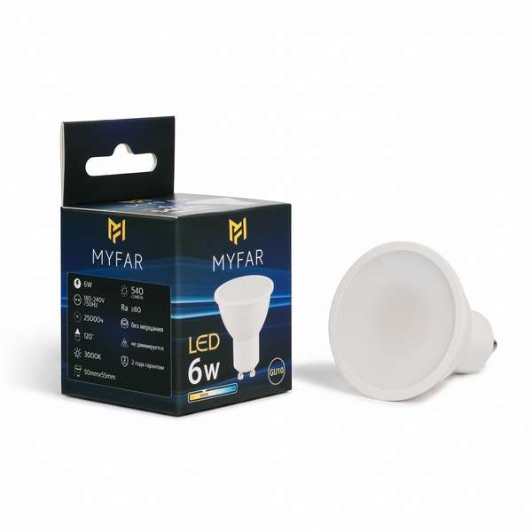 

Лампочка светодиодная MyFar Базиc GU10 MB1201GU10-6W3K, Base10 MB1201GU10-6W3K