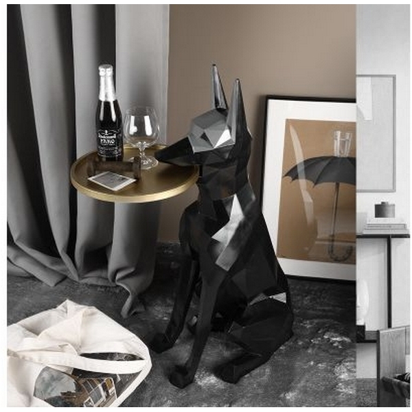 MY-D124 Большая дизайнерская статуэтка - столик, дог с подносом (черный) (MY iNTERNO)