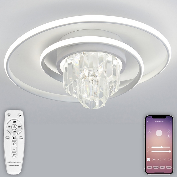 

Потолочная люстра светодиодная Natali Kovaltseva Crystal LED LAMPS 81115/1C с пультом ДУ, моб. приложением 100W, белый, LED, Прозрачный, Crystal LED LAMPS 81115/1C