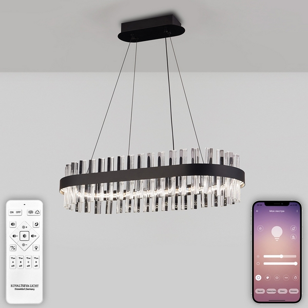 

Подвесная люстра светодиодная Natali Kovaltseva Royalton LED LAMPS 81276 с пультом ДУ, моб. приложением 120W, чёрный, LED (Умный дом), Прозрачный, Royalton LED LAMPS 81276