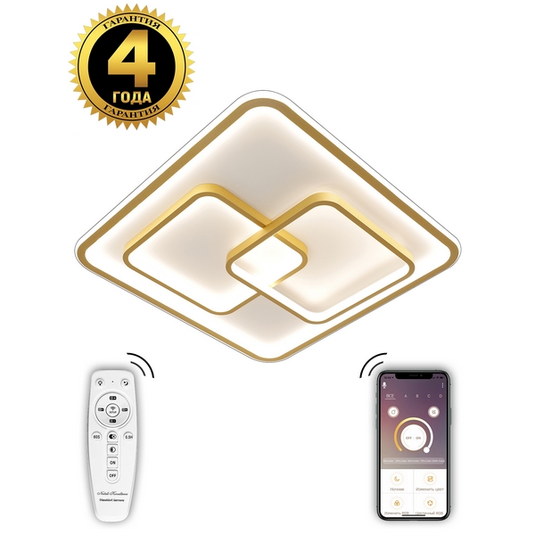 

Потолочный светильник светодиодный с пультом и управлением смартфоном регулировка яркости цветовой температуры ночной режим таймер LAMPS 81313 Natali Kovaltseva LED (Умный дом), Золото, LED LAMPS LED LAMPS 81313