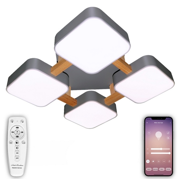 

Потолочная люстра светодиодная с пультом и управлением смартфоном регулировкой цветовой температуры яркости ночным режимом таймером LAMPS 81324 Natali Kovaltseva Led (Умный дом), Серый, Led LED LAMPS 81324