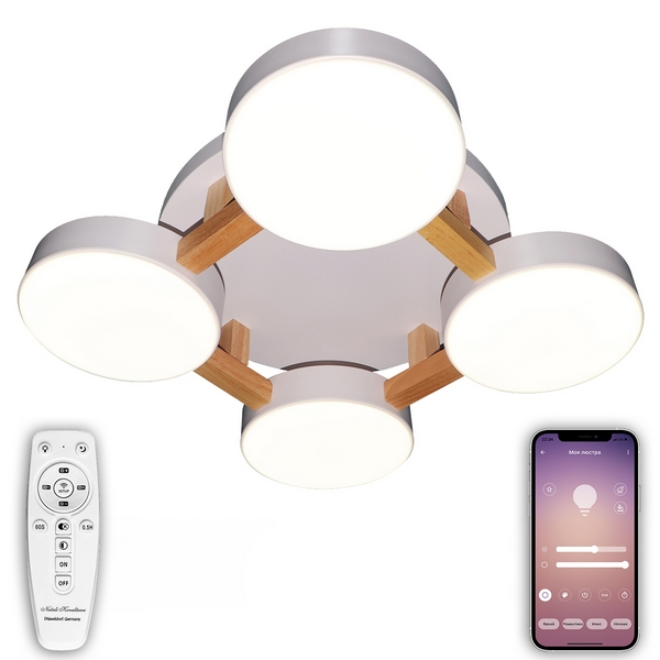 

Потолочная люстра светодиодная с пультом и управлением смартфоном регулировкой цветовой температуры яркости ночным режимом таймером LAMPS 81325 Natali Kovaltseva Led (Умный дом), Белый, Led LED LAMPS 81325