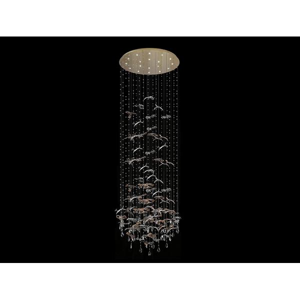 Изображение товара Потолочная люстра водопад с стеклянными подвесками птички Newport 8200 8220/300 С gold polished