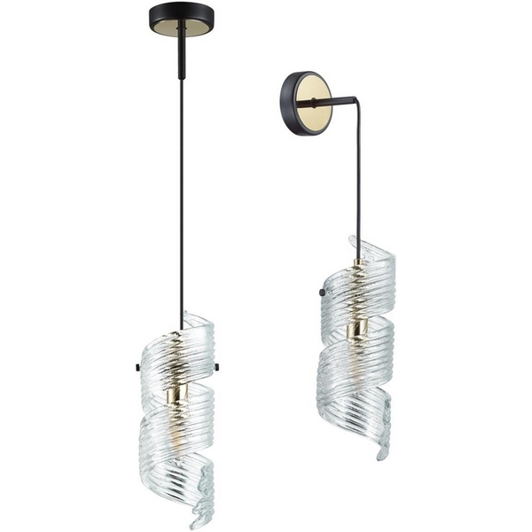 

Подвесной светильник Odeon Light Fusilli 5439/1 (2 в 1 подвес-бра) черный/золото/металл/стекло E14 1*40W, Прозрачный, Fusilli 5439/1