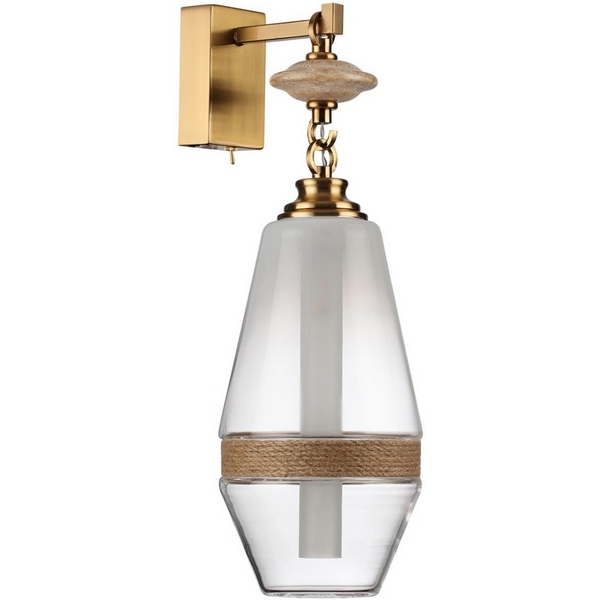 

Бра Odeon Light Krema 5441/1W сатинированн.латунь/прозрачн./металл/стекло/травертин/веревка G9 LED 6W, Krema 5441/1W