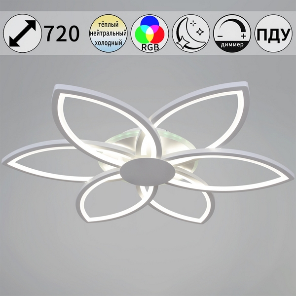 

Потолочная люстра светодиодная с пультом с регулировкой цветовой температуры и яркости, ночным режимом и RGB Reluce 09877-0.3-06B WH (RGB), Белый, 09877-0.3-06B WH (RGB)